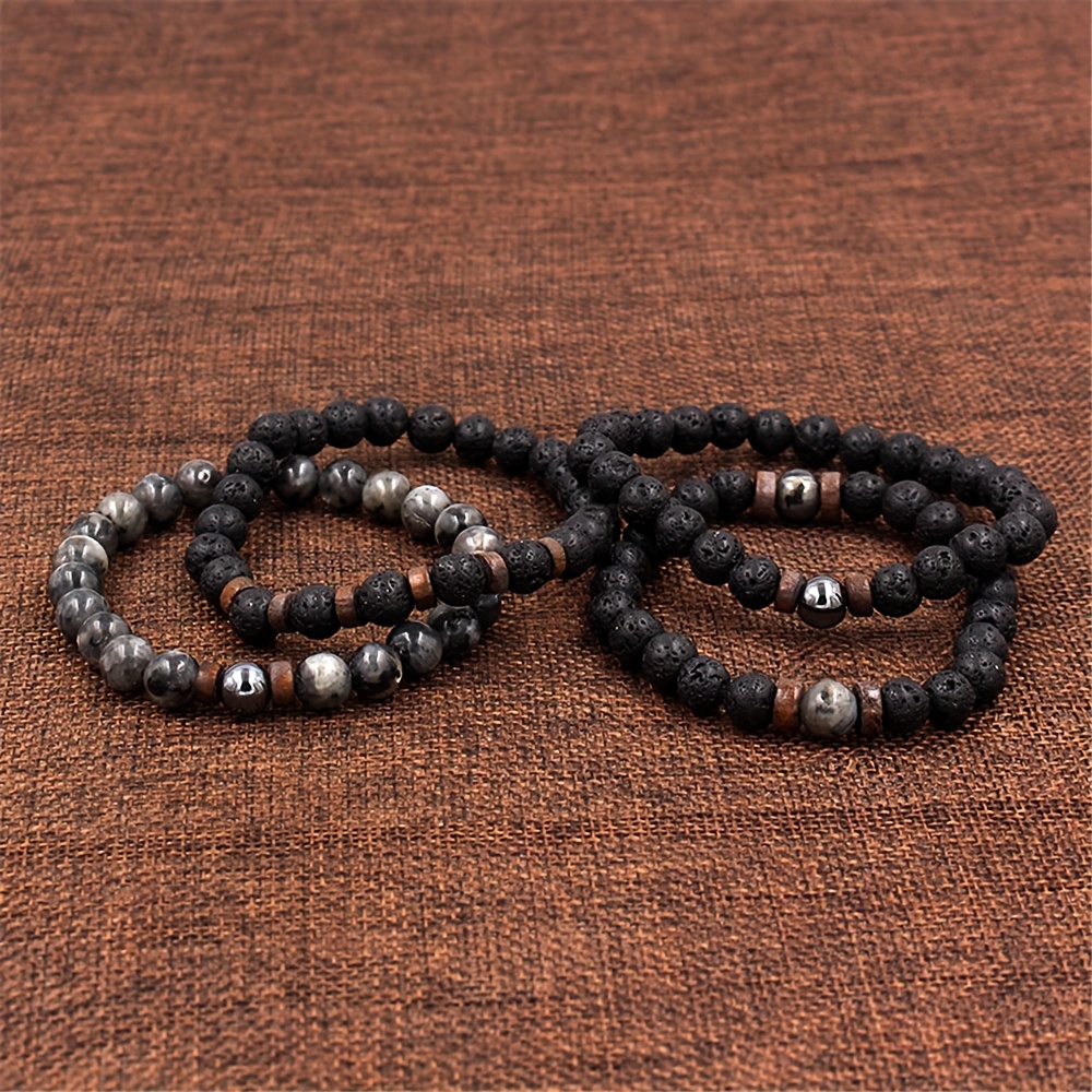 Men's 4pcs Versatile Punk Style Natural Stone Beaded Bracelet Set